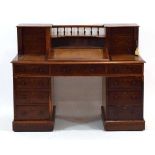 A late 19th/early 20th century mahogany twin pedestal clerks desk, w. 130 cm