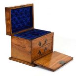 A late Victorian walnut jewellery box with a fitted interior and two drawers, w. 23 cmOverall