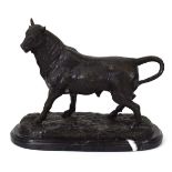 After Antoine-Louis Barye, a brown-patinated bronze figure modelled as a bull, signed A.L. Barye, on