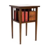 An Edwardian mahogany, strung and crossbanded bookcase-table on tapering legs, w. 45 cm,
