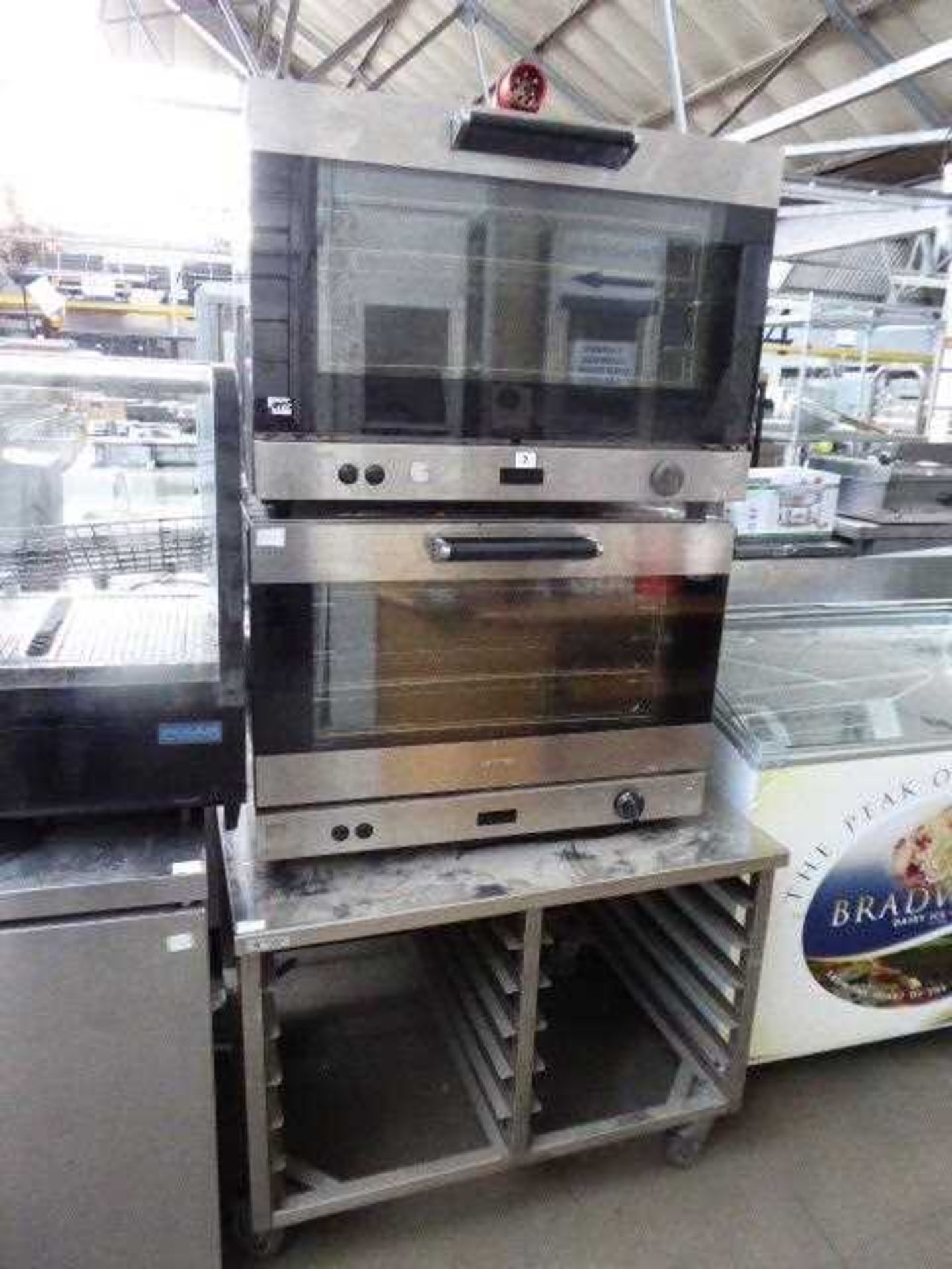 Stack of 2 78cm electric Smeg Alfa 144XE1 ovens on mobile stand