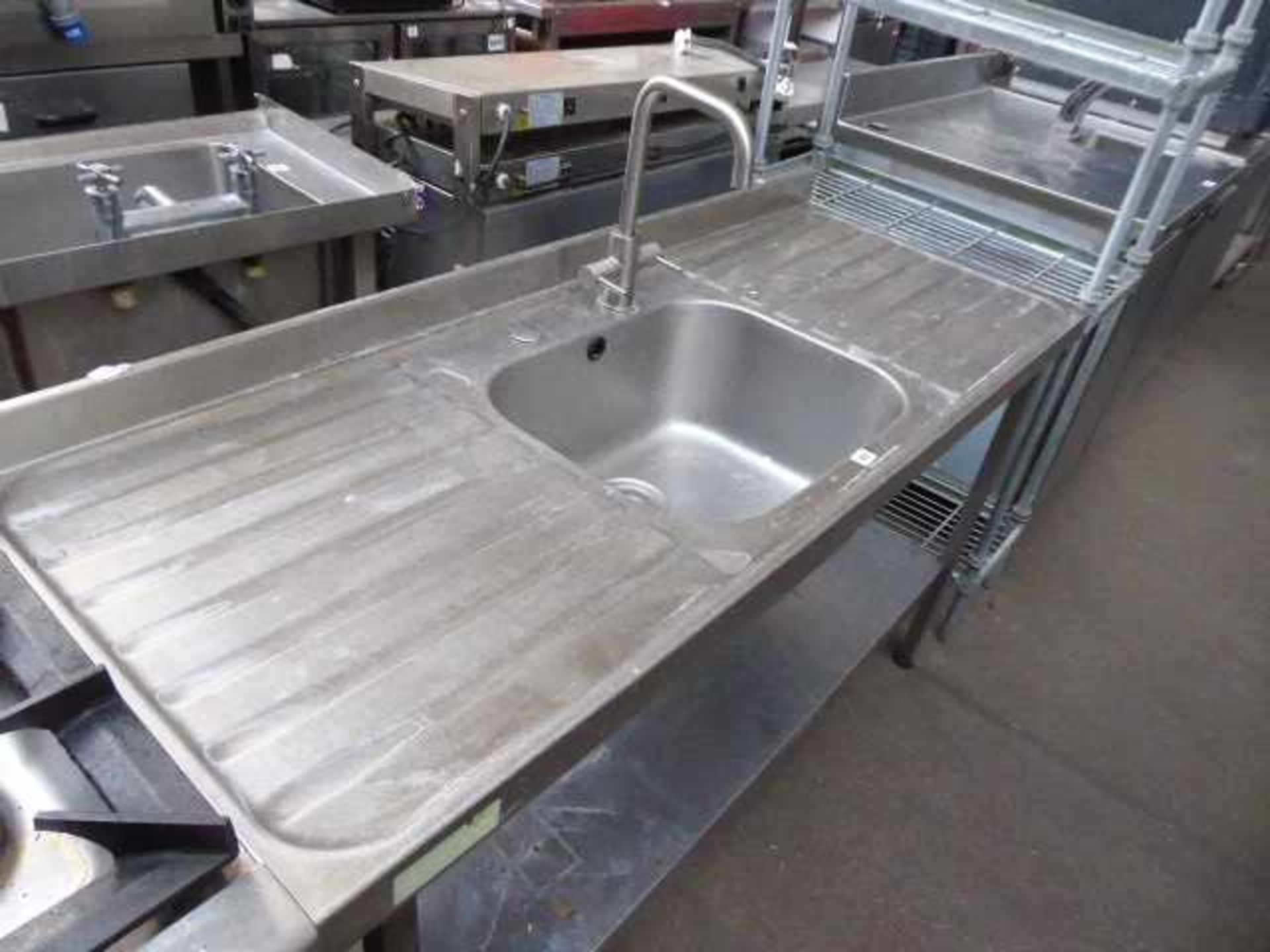 150cm stainless steel preparation table with single bowl, tap set and shelf under - Bild 2 aus 2