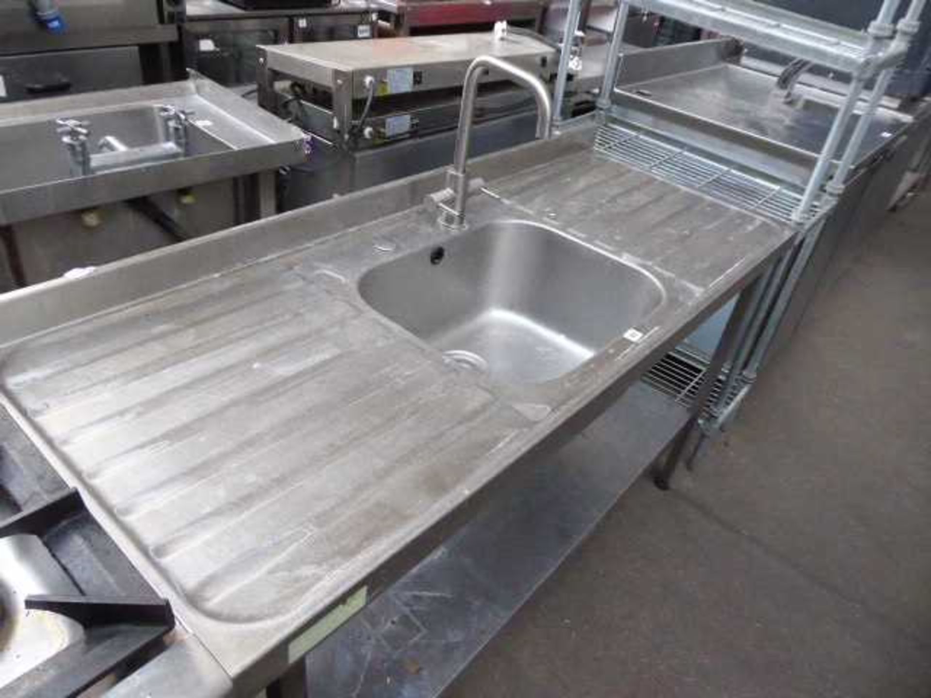 150cm stainless steel preparation table with single bowl, tap set and shelf under - Image 2 of 2