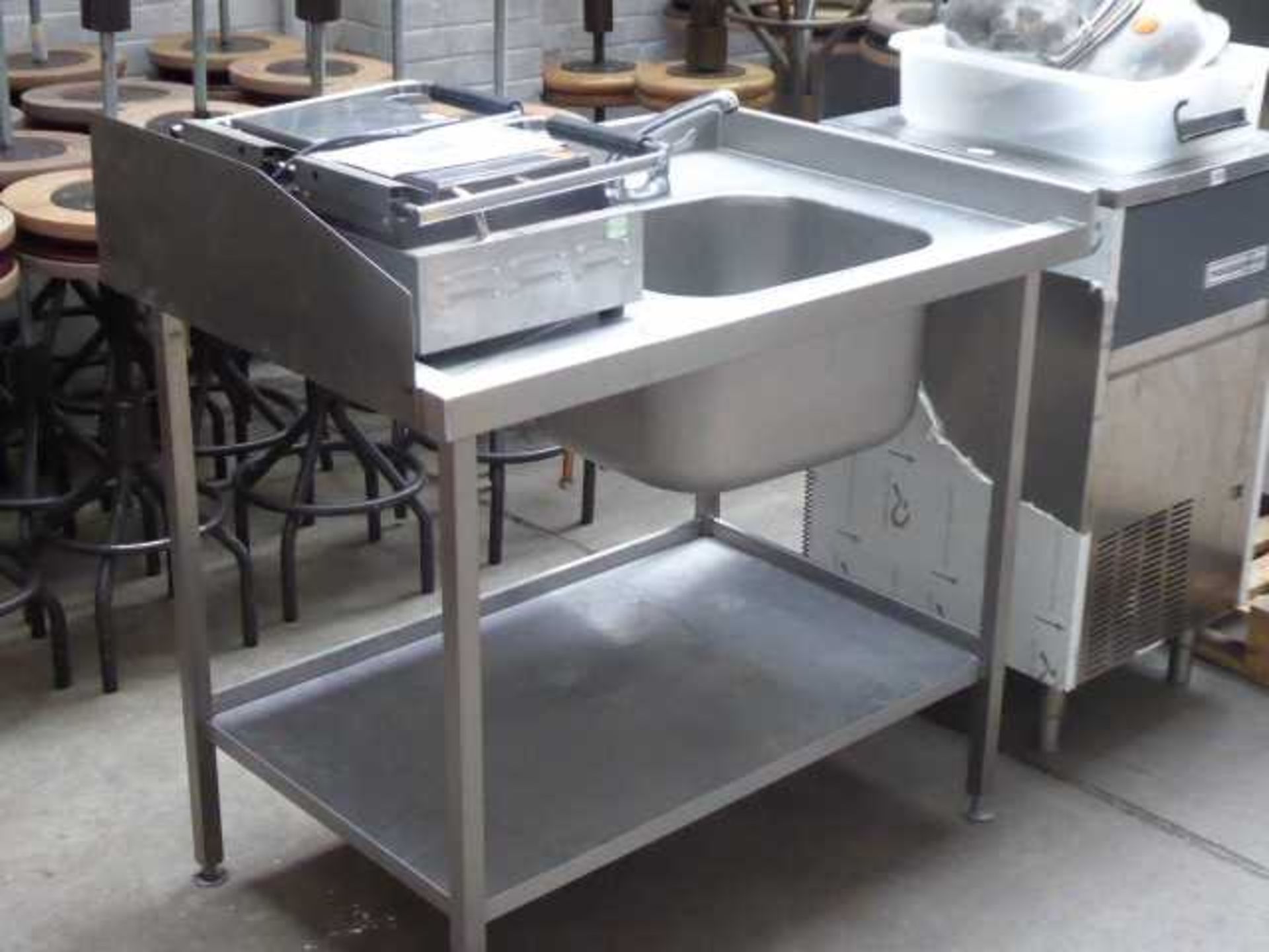 112cm stainless steel sink with draining board, tap set and shelf under