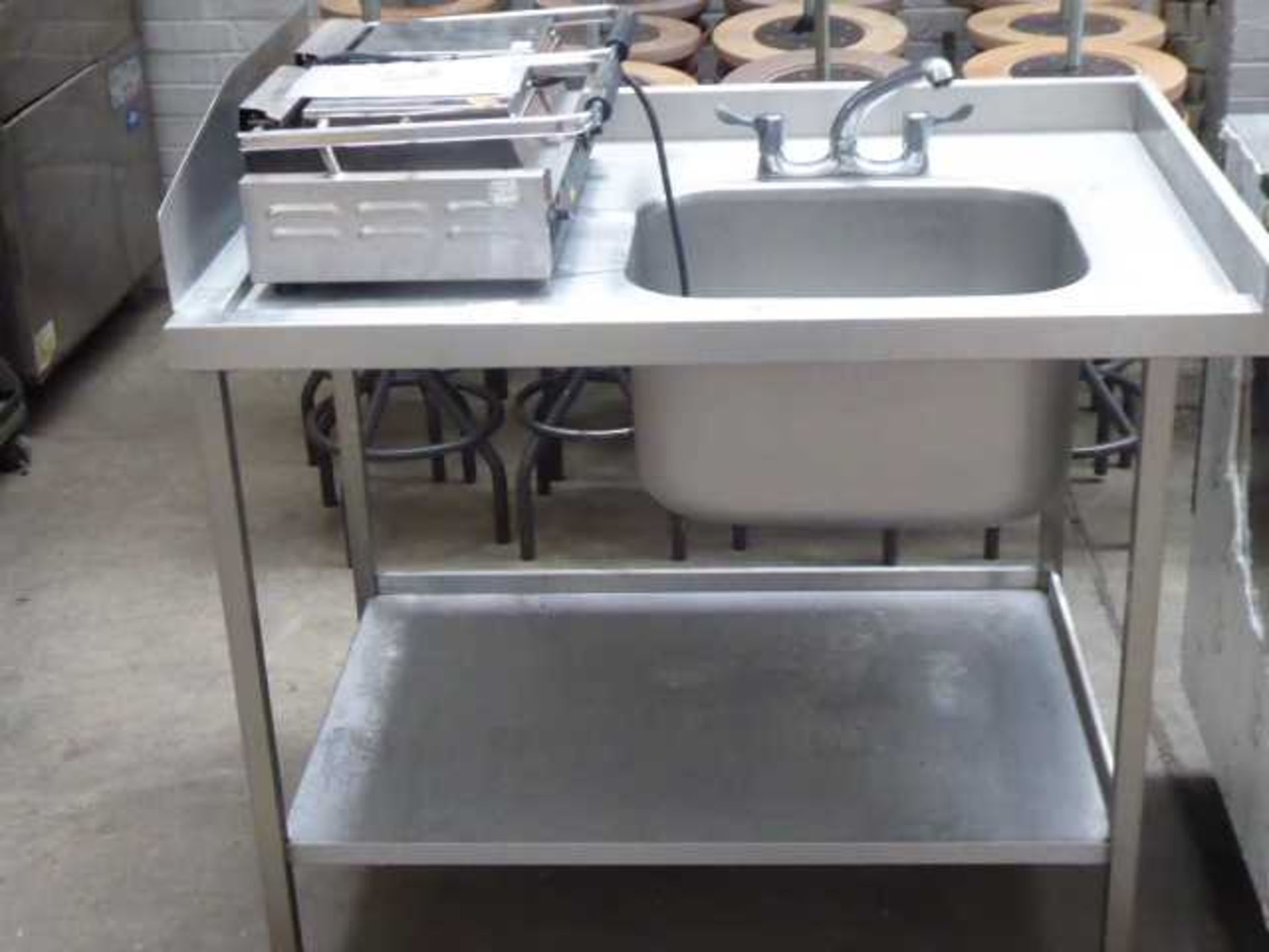 112cm stainless steel sink with draining board, tap set and shelf under - Image 2 of 2