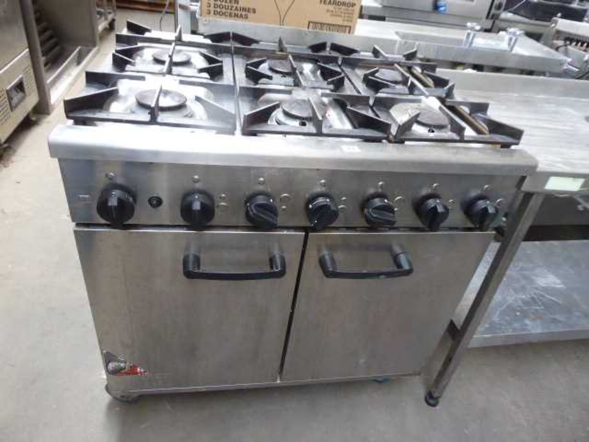 90cm gas Burco 6 burner cooker with double door oven under