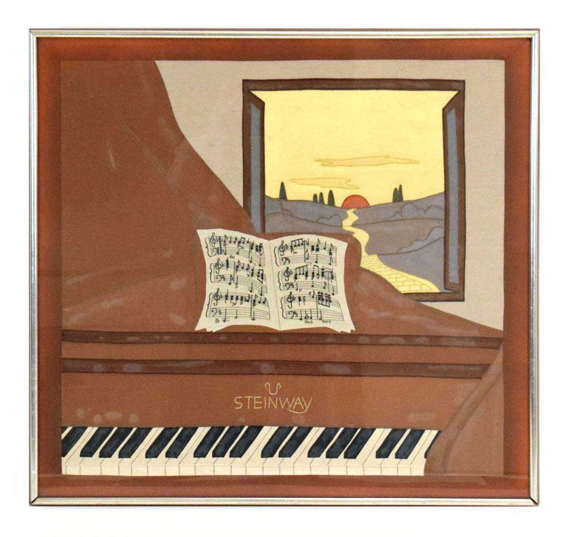 Debbie and Patrick Burnham (contemporary),A Steinway piano with an open window and sunset in the