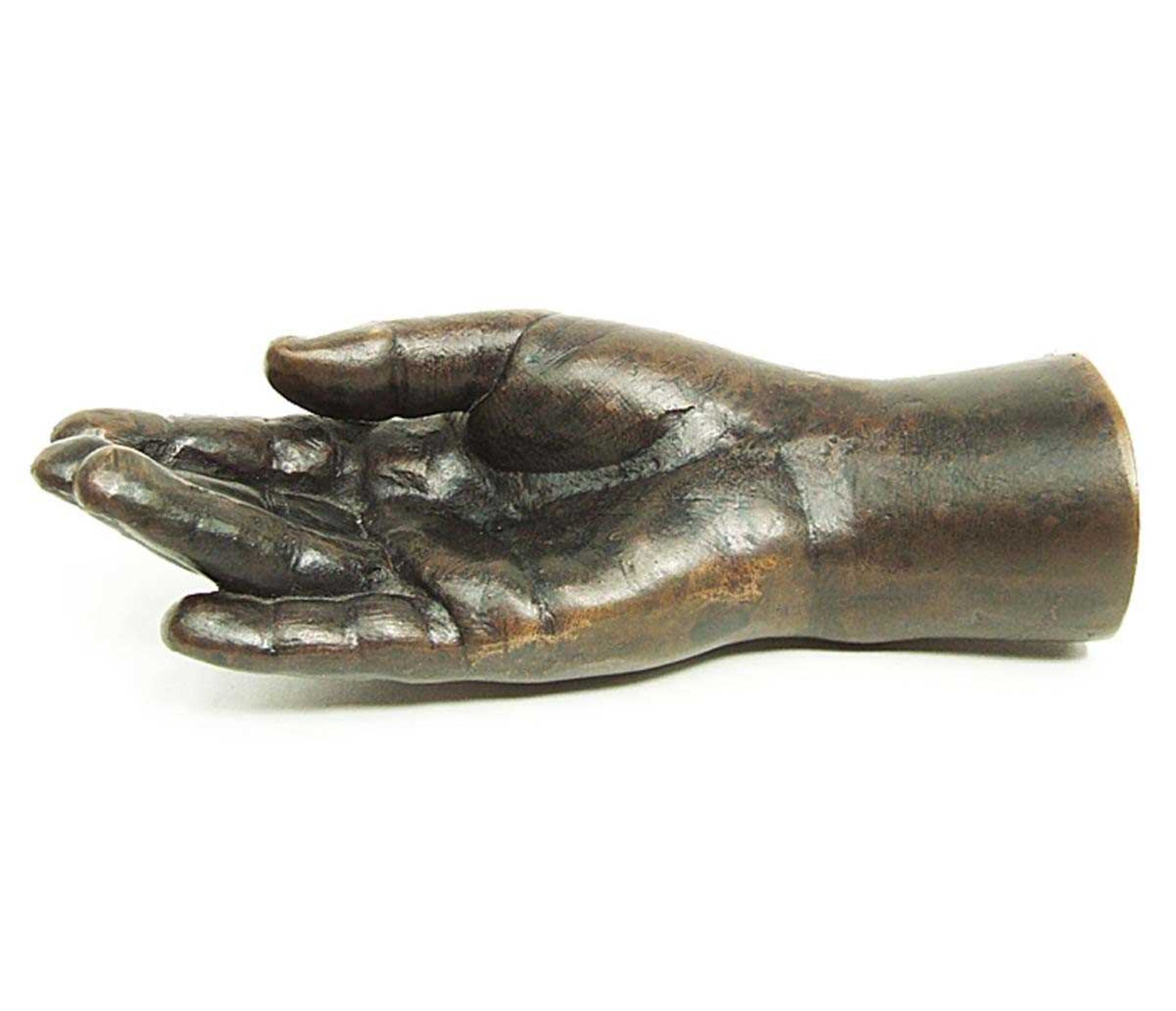Kate Braine (b. 1964), a bronze model of an outstretched hand, l. 15 cm