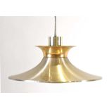 A Danish brass finished ceiling light of trumpet formWorking order unknown as requires hardwiring.