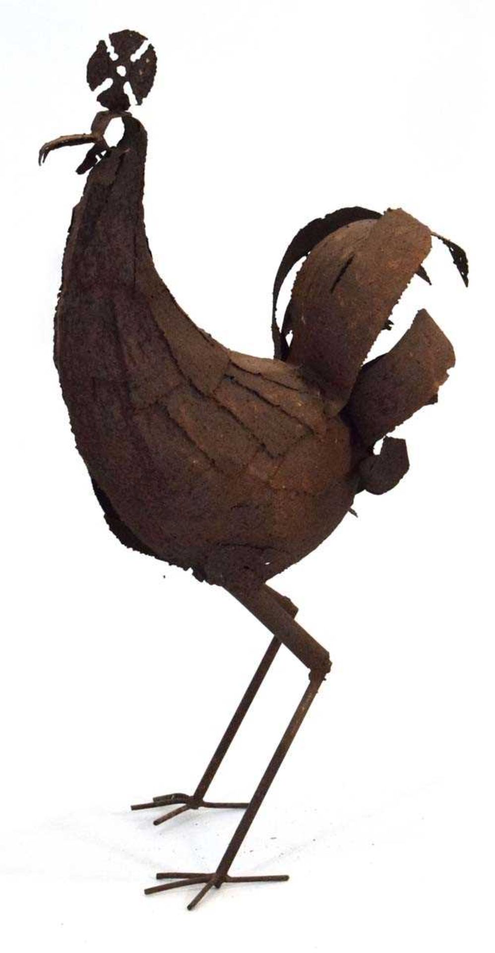 A cast metal Brutalist-type sculpture modelled as a cockerel, h. 115 cmStructurally sound- stands