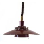 A 1970's Danish burgundy enamelled ceiling lightWorking order unknown. Some wear and dents.