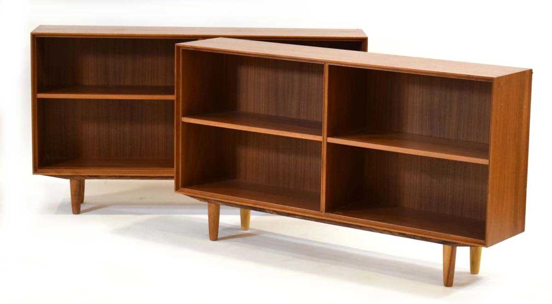 A pair of Danish teak open bookcases, on later circular legs, w. 134 cm eachPlease see the - Image 2 of 8