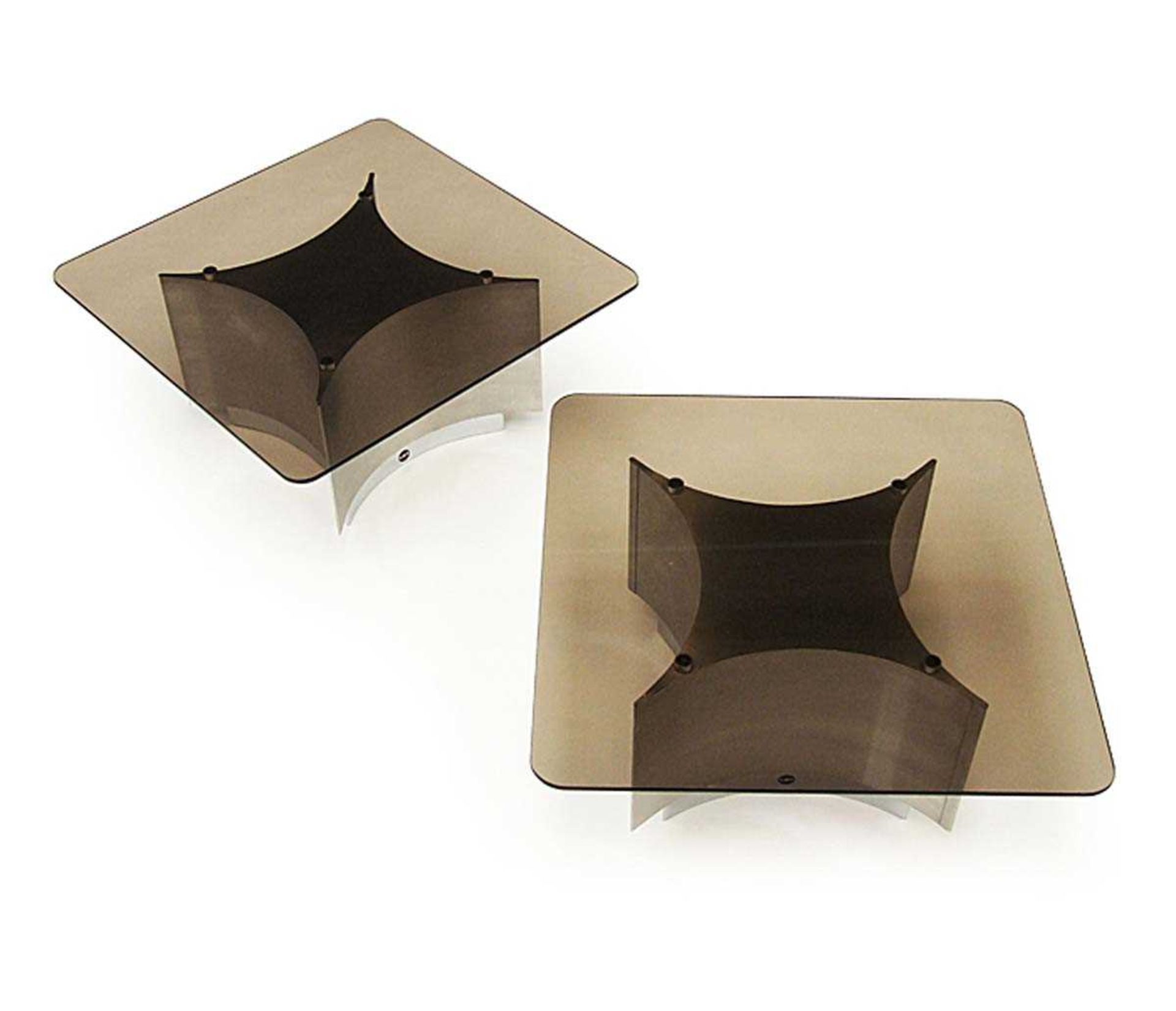 Ringo Starr and Robin Cruikshank for ROR, a pair of 1970's lounge tables, the brushed steel bases