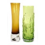 Bo Borgstrom for Aseda, an amber-coloured cased-glass vase, h. 26 cm, together with a green Aseda