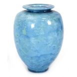 A French aqua blue vase by Vallauris with a 'frost' glaze, signed, h. 15 cm