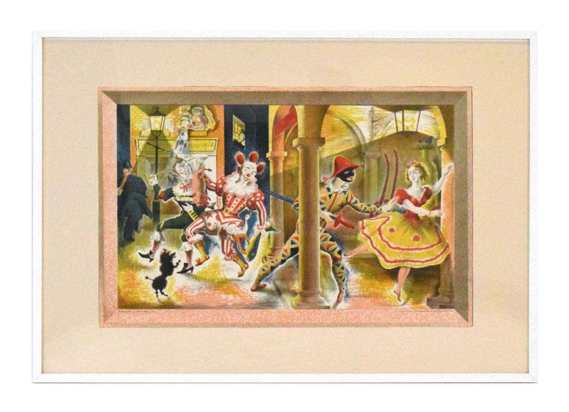 Clarke Hutton (1898-1984),'Harlequinade' S.P.13,colour lithograph,printed by Baynard Press for