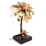 A 1970's French sculptural table lamp in the form of a lily with bronze leaves, h. 87 cmSold as a