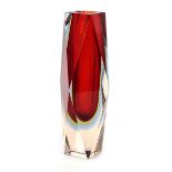 A Murano Sommerso multi-faceted ruby, amber and clear glass vase, h. 29 cmNo chips or cracks. Some
