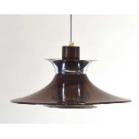 A Danish brown enamelled and aluminium highlighted ceiling lightWorking order unknown. Some wear and