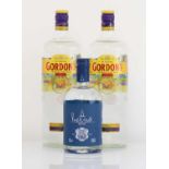 +VAT 3 various bottles of Gin, 2x Gordon's London Dry Gin Travellers Edition 47.5% 1L, 1x Herno