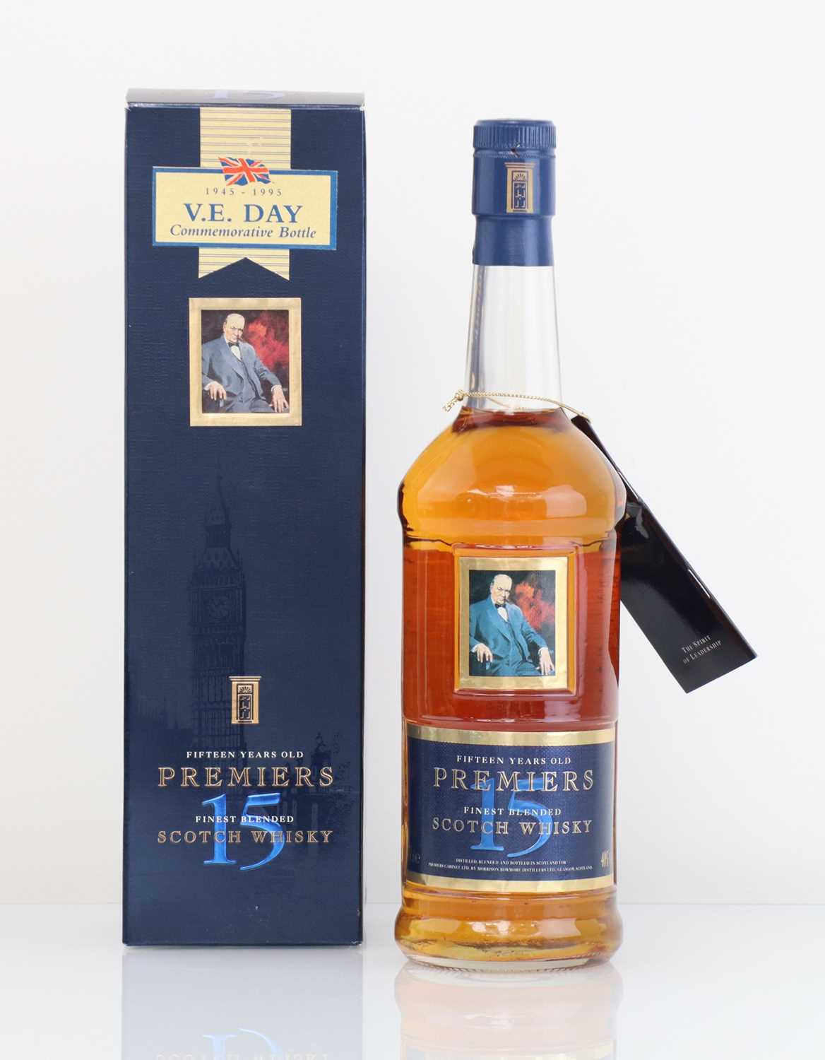 A Premiers V.E. Day Commemorative Winston Churchill 15 year old Blended Scotch Whisky by Morrison