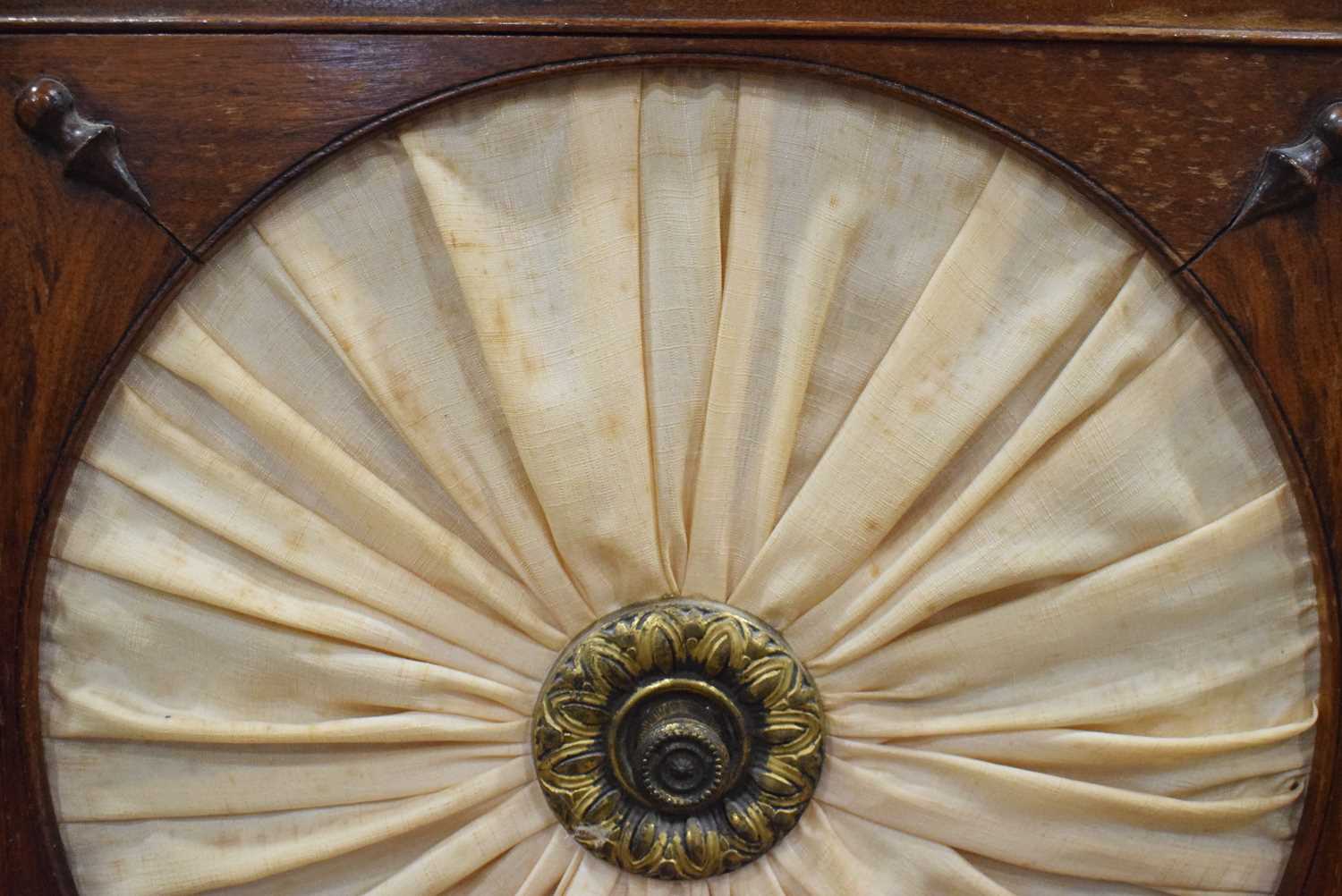 A pair of Regency rosewood and brass mounted pot cupboards, the doors with watered silk panels, on - Bild 21 aus 24