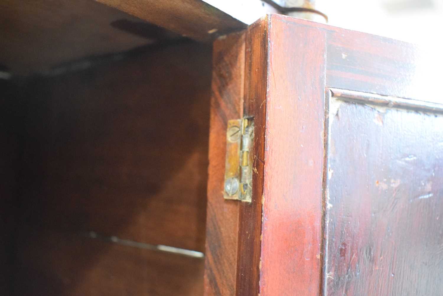 A pair of Regency rosewood and brass mounted pot cupboards, the doors with watered silk panels, on - Bild 12 aus 24