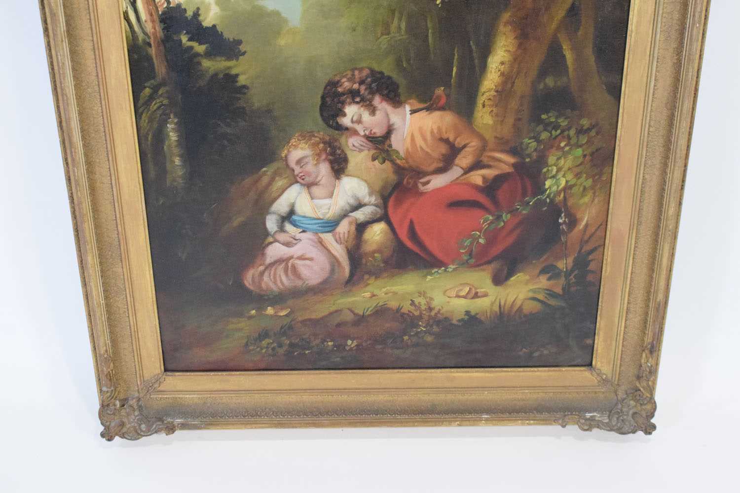 19th Century English School,Two children asleep in a woods,unsigned,oil on canvas,image 73 x 61 cm - Bild 2 aus 5