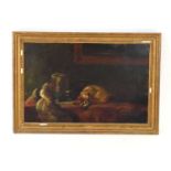 Early 20th Century English School,A pair of dogs sleeping in a sitting room,unsigned,oil on canvas,