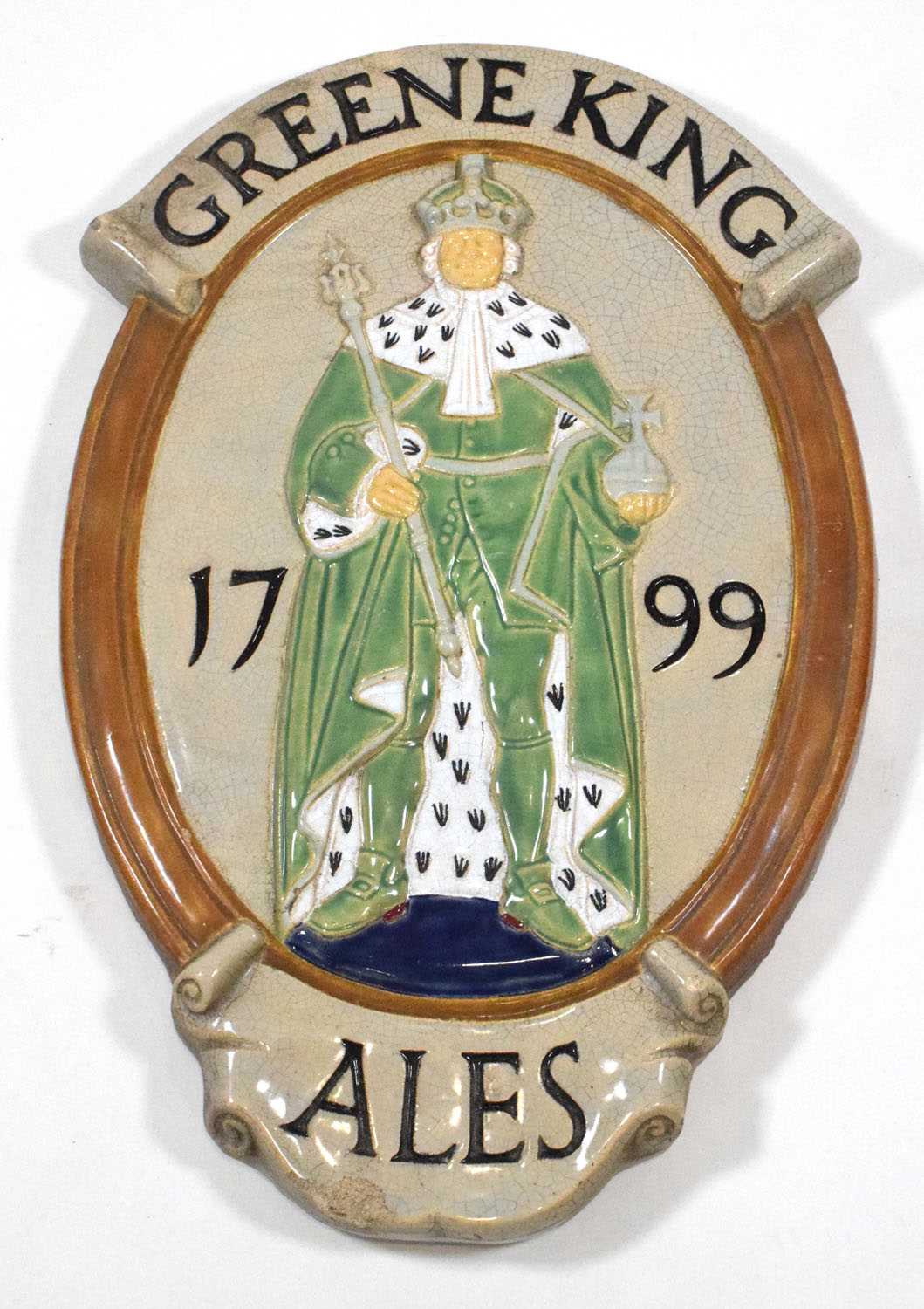 Attributed to Royal Doulton, a Greene King 'Ales' ceramic wall plaque, 59 x 39 cm