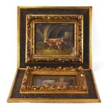Johanna Grell (Austrian, 1850-1934), Cattle in a barn, signed, oil on board, image 22 x 26 cm,