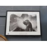 Photographic print, loving couple and steam train