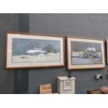 Pair of prints, winter scenes with farm buildings