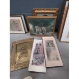Brass panel, Parisian prints, horse pictures and The Mona Lisa