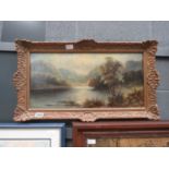 Oleograph of highland scene, lake, mountains and woodland