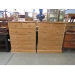 Pair of pine chest of two over four drawers