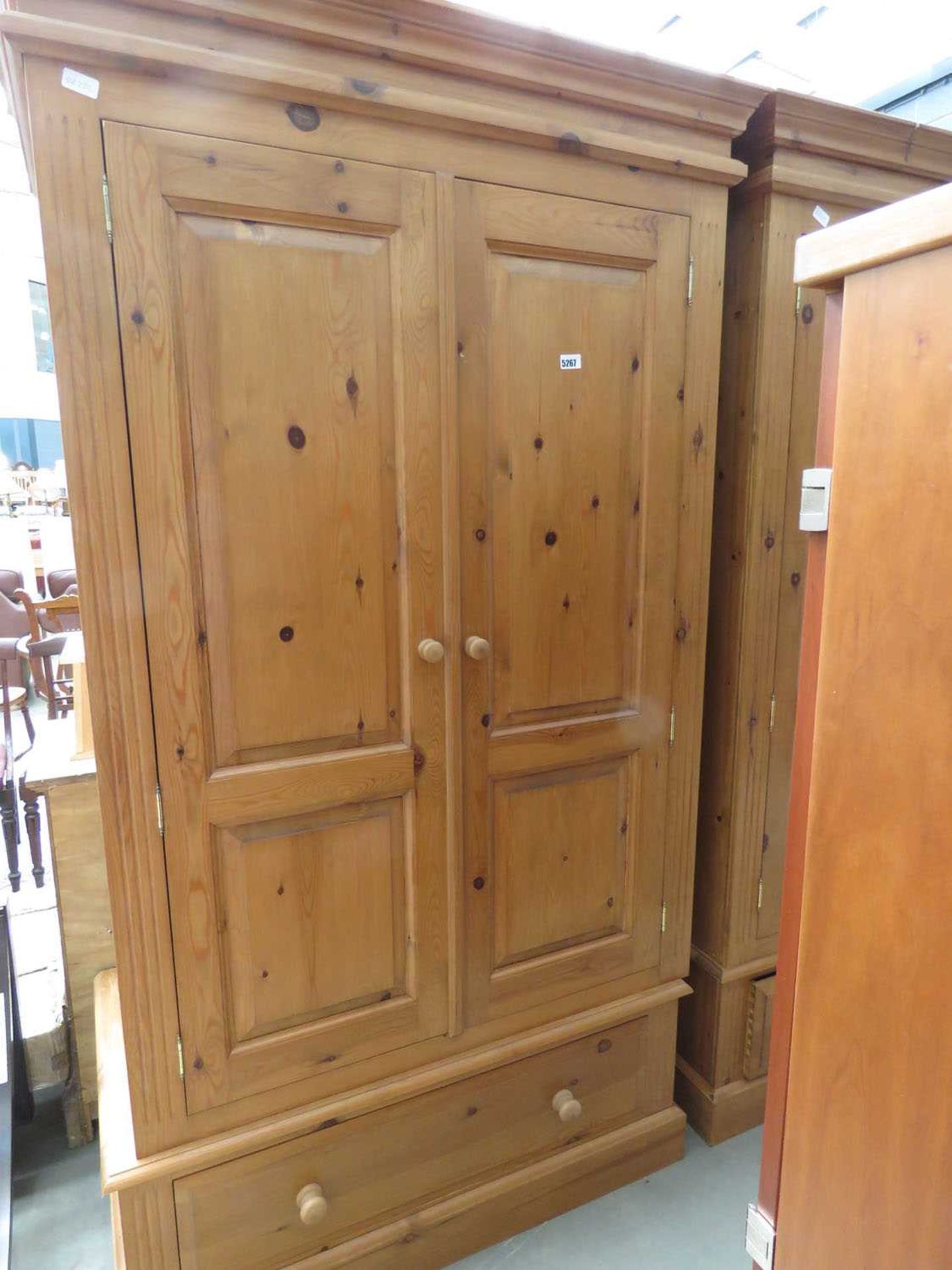 Pine double wardrobe with drawer under