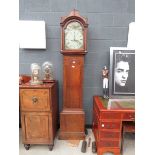 Oak long case clock with painted dial