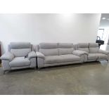 Grey-fabric three-seater sofa plus matching two-seater and armchair