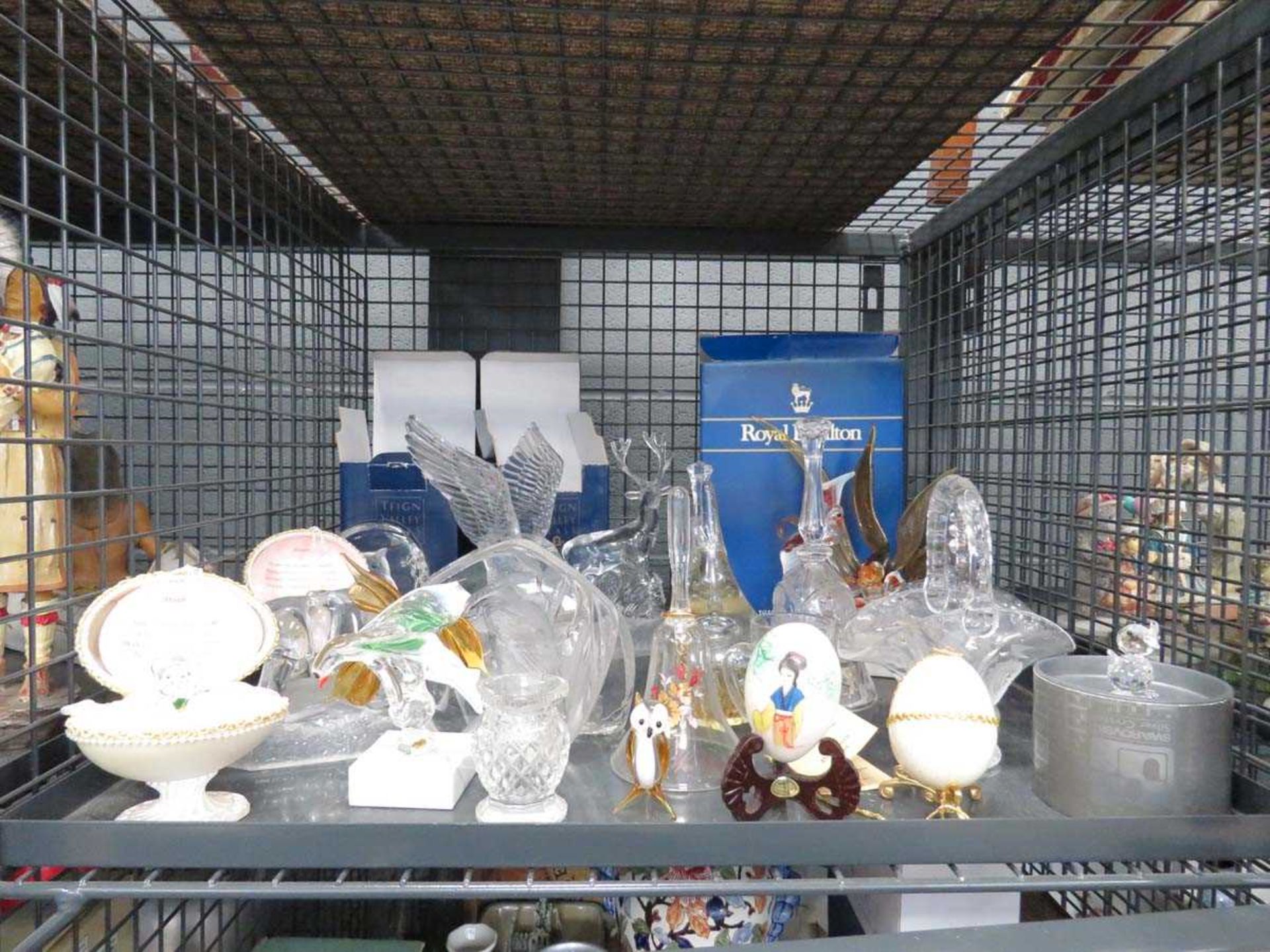 Cage containing Royal Doulton and other glassware