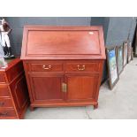 Teak bureau with two drawers and cupboard under