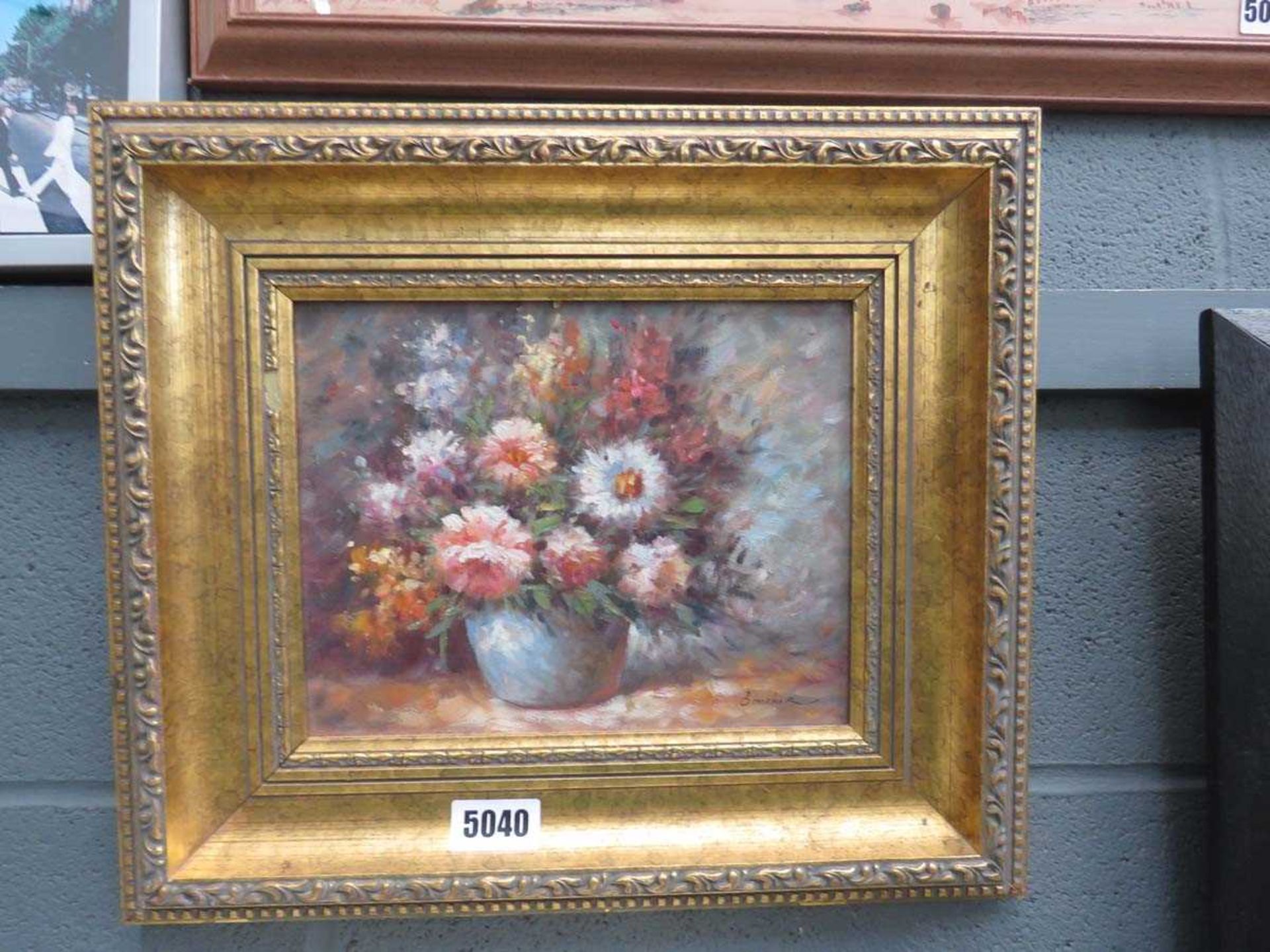 Modern oil on canvas, still life with flowers