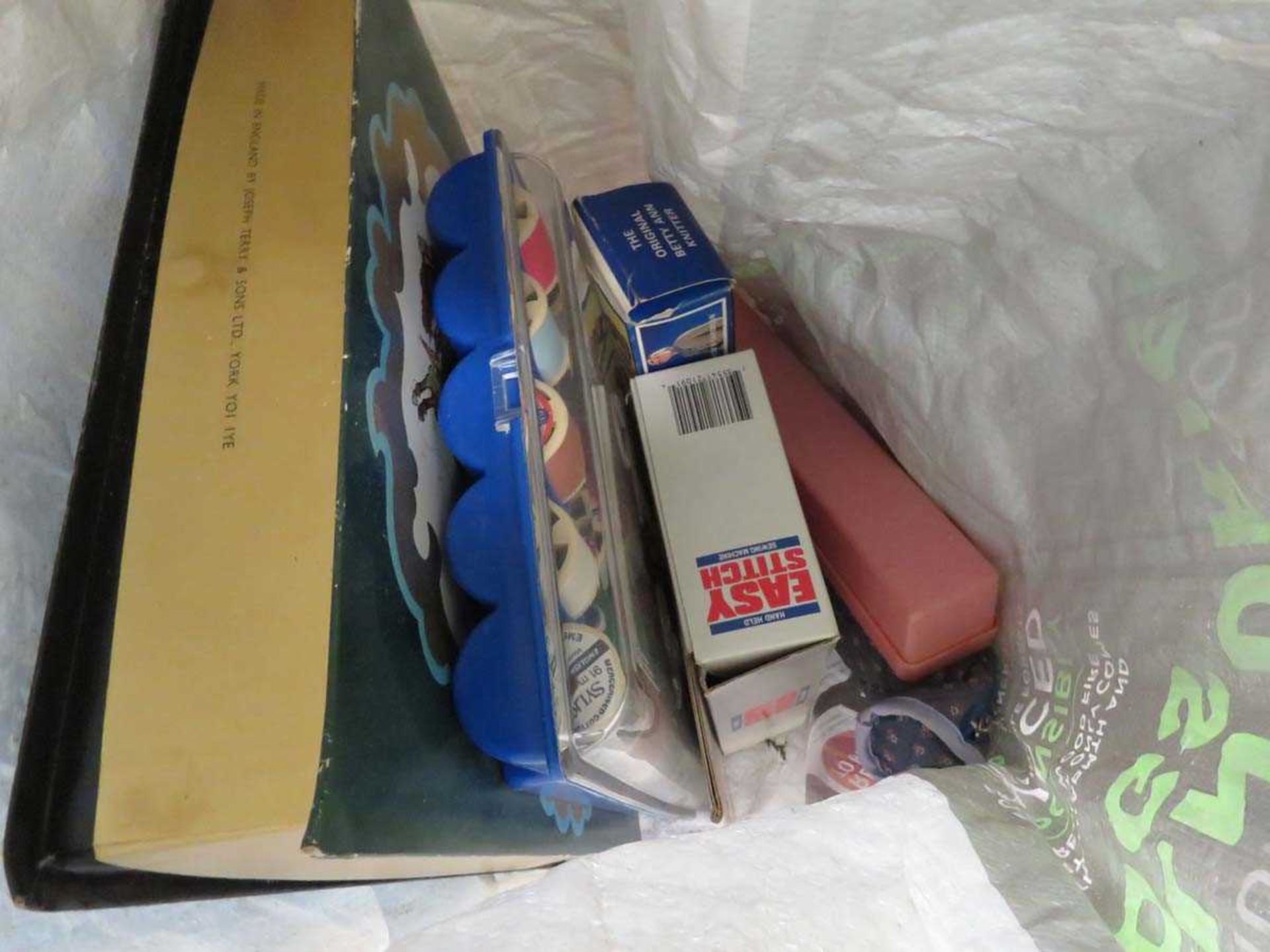 Under bay with 4 bags containing books, sewing thread, Scalextric track and Queen Anne silver plated - Image 2 of 3