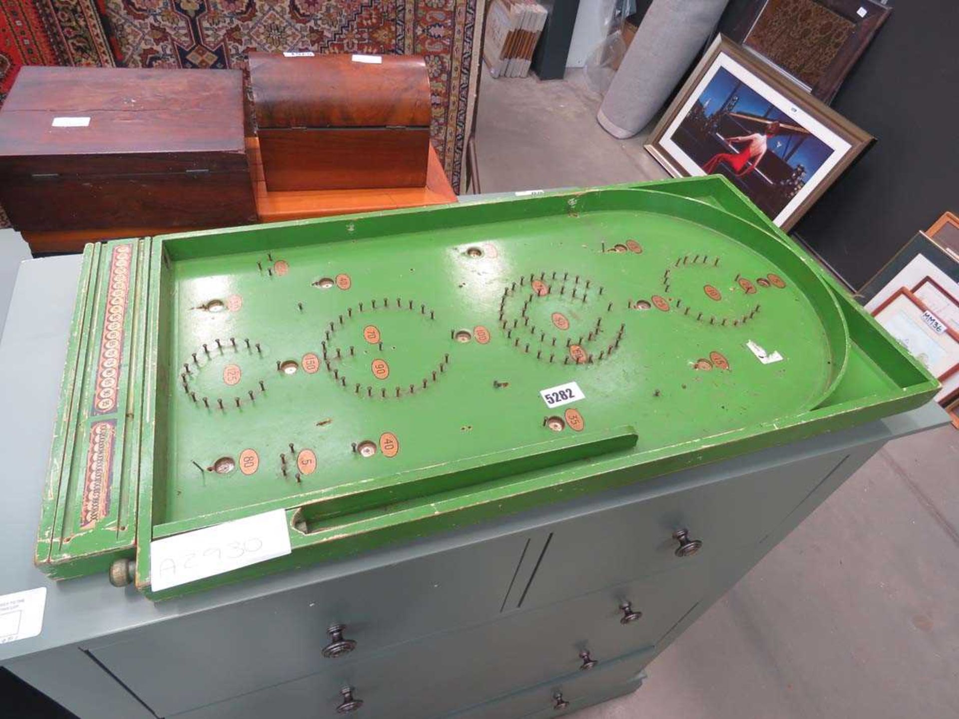 Green painted bagatelle board