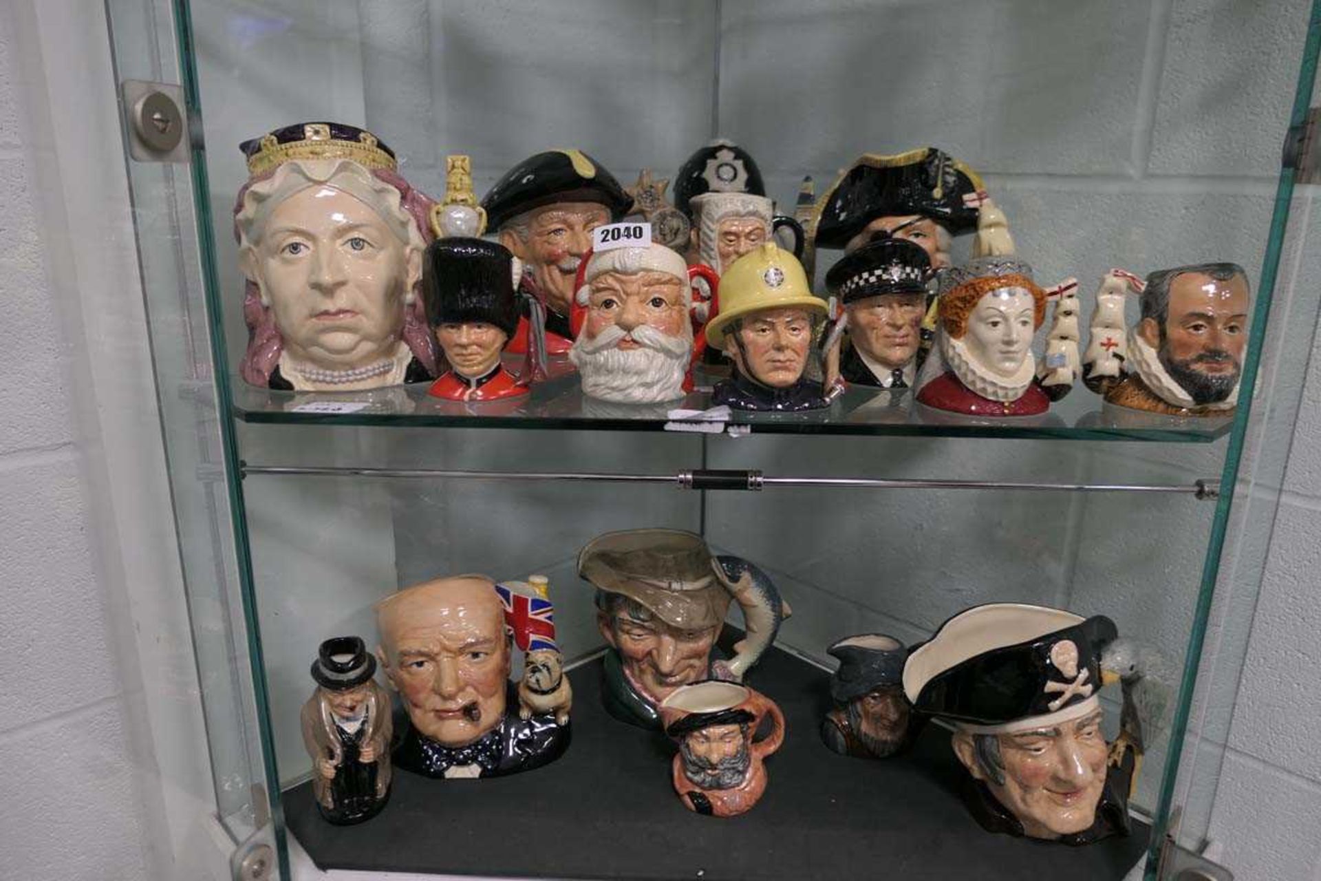 Wide selection of various size character jugs to include Queen Victoria, Nelson, Churchill and