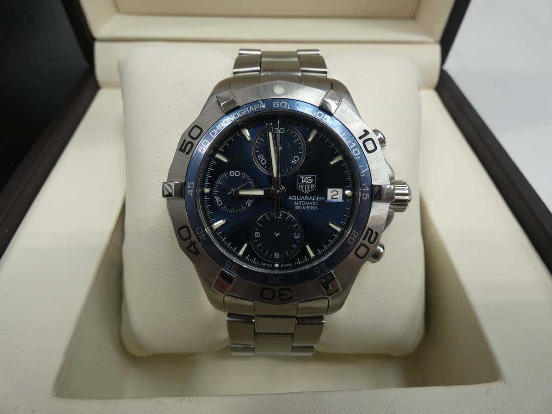 +VAT Tag Heuer Aquaracer Automatic Chronograph 300M CAF2112 blue dial wristwatch with box, - Image 2 of 4