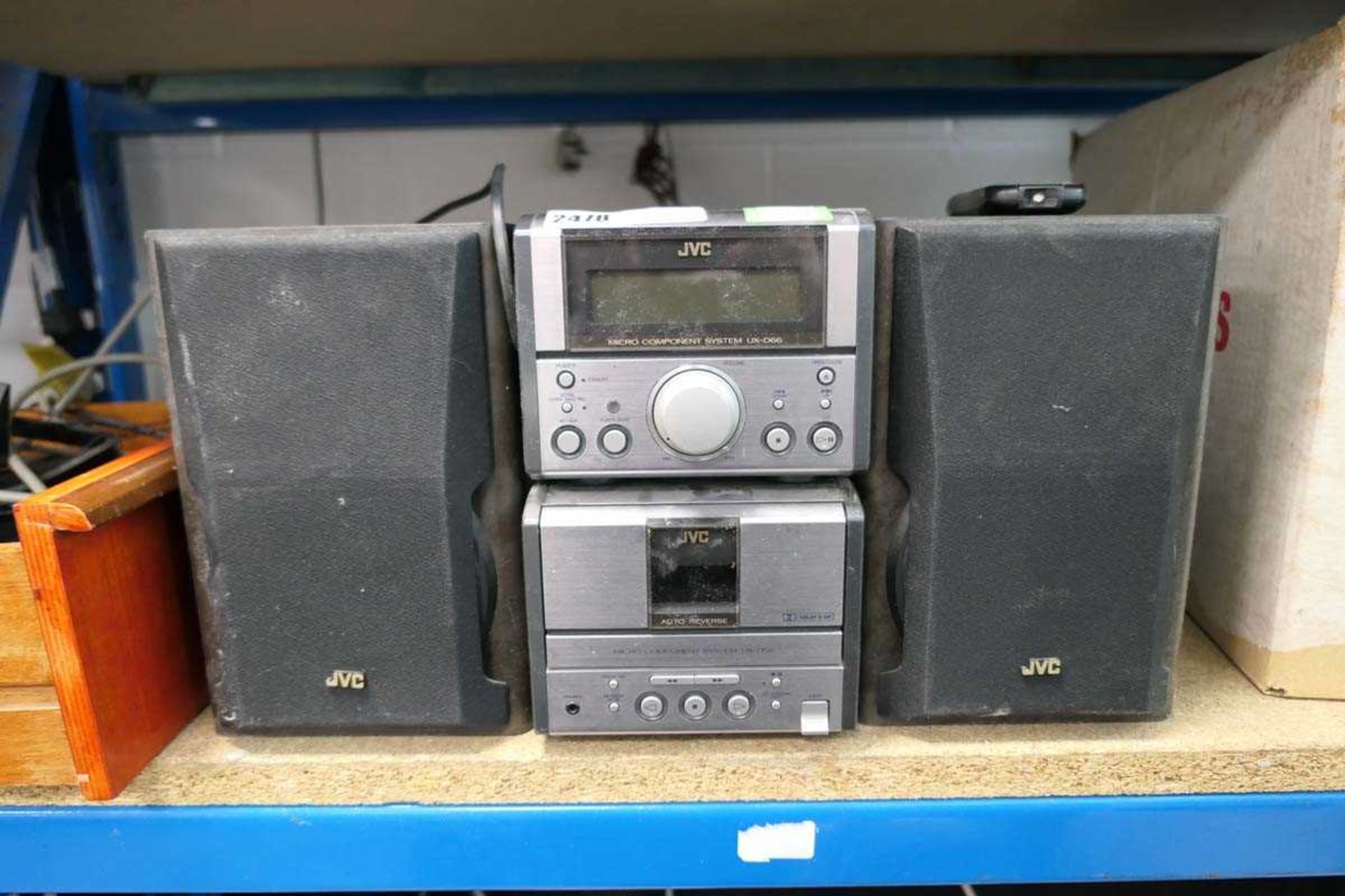 JVC micro hifi system with CD player, speakers and remote