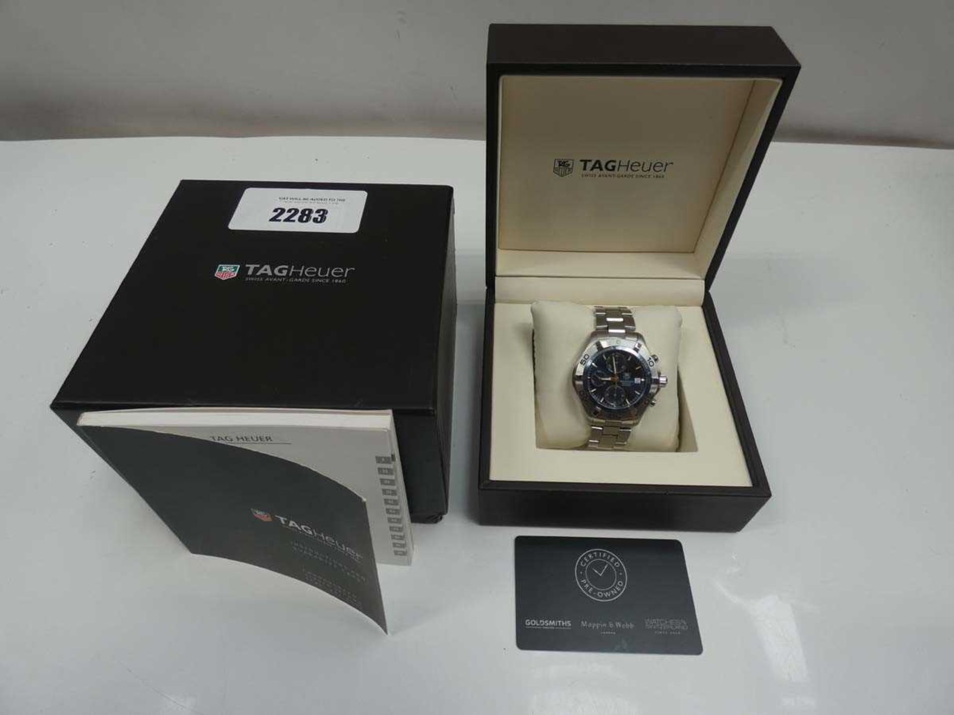 +VAT Tag Heuer Aquaracer Automatic Chronograph 300M CAF2112 blue dial wristwatch with box,