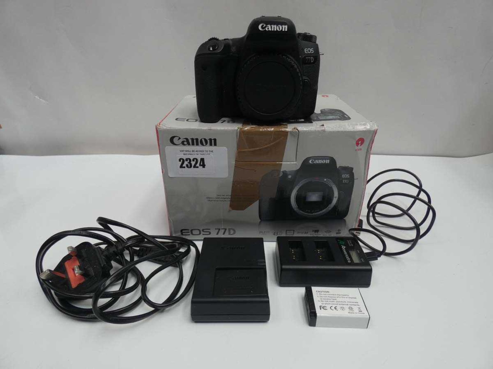 +VAT Canon EOS 77D SLR digital camera body, batteries, charger and box