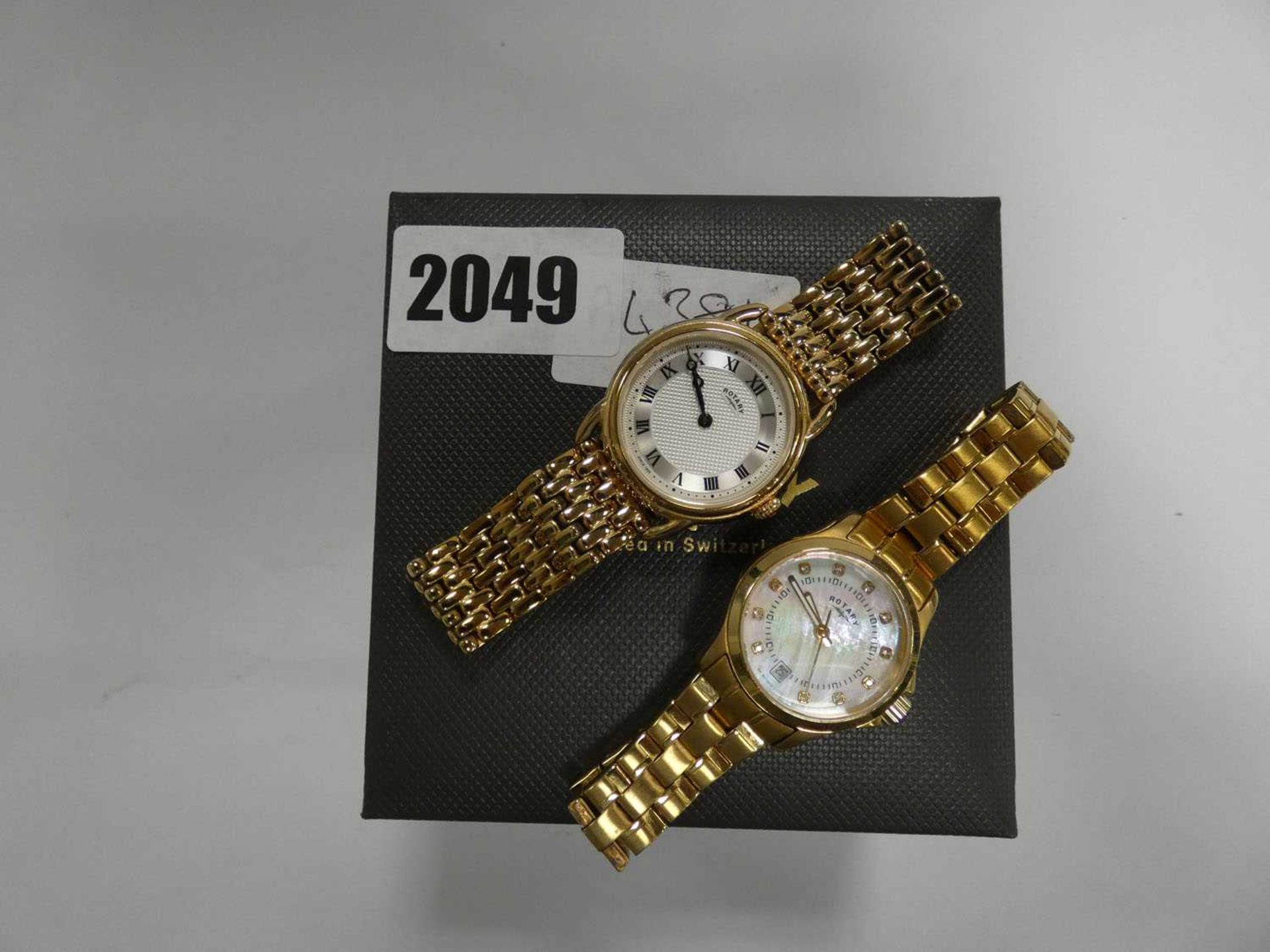 2 Rotary gold colour strap watches with 1 box